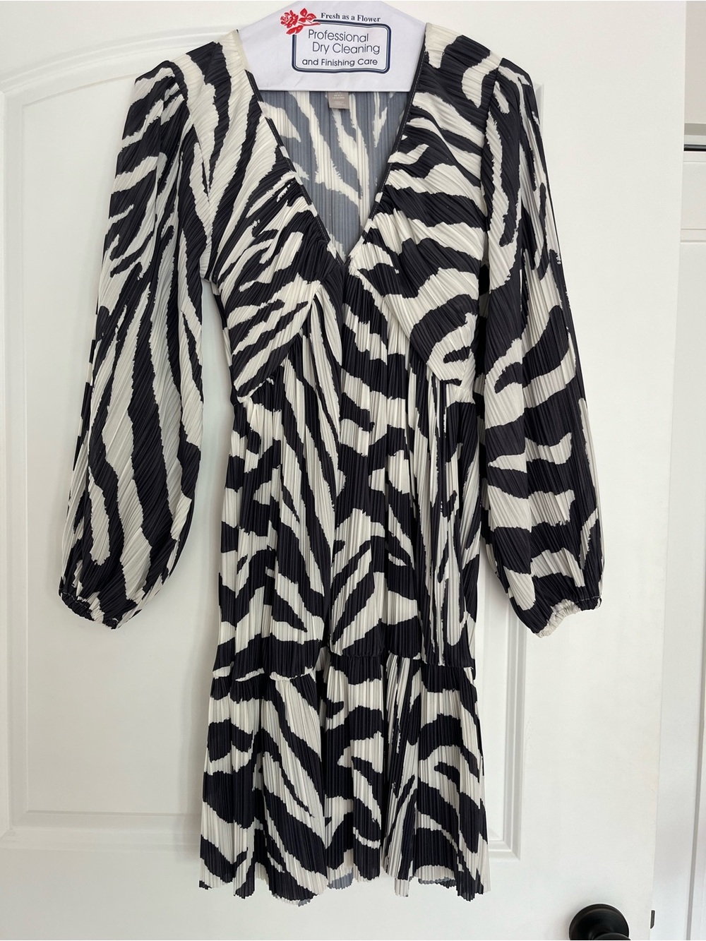 H&M Black and White Zebra Pleated Mini Dress